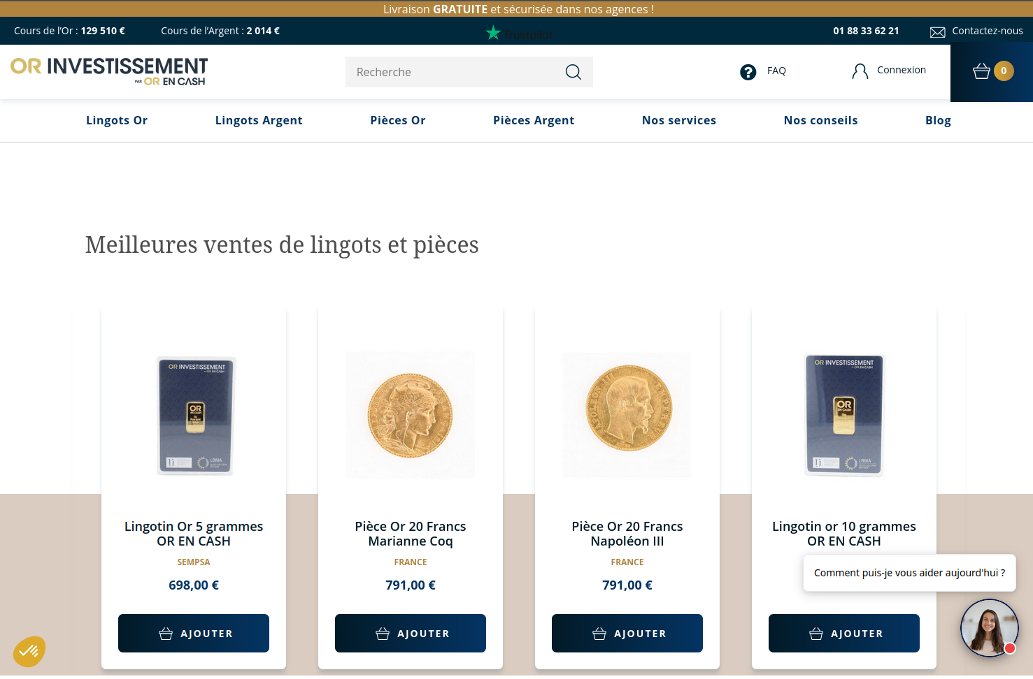 Acheter de l'or sur internet — pièces et lingots, Or en Cash