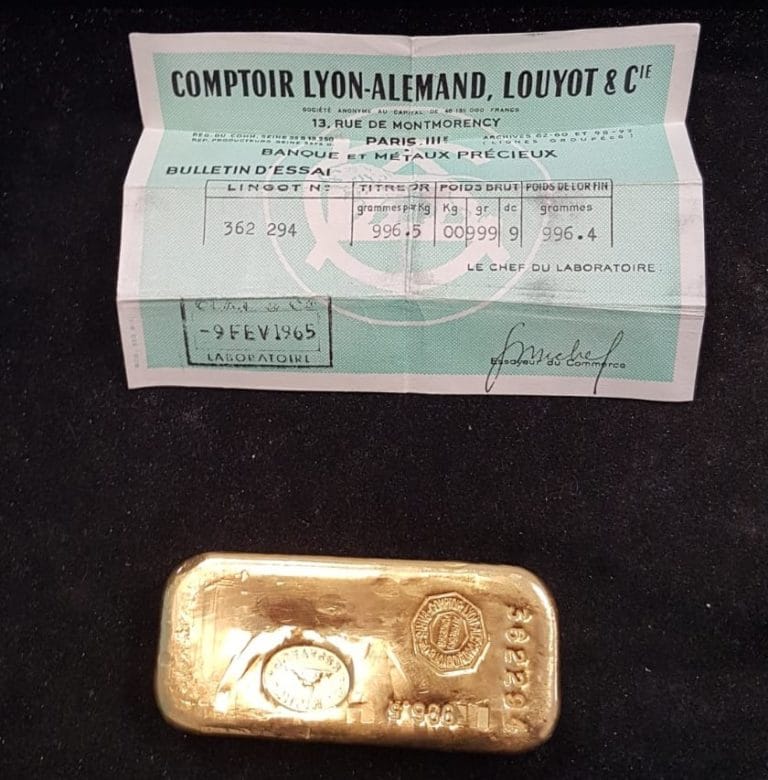 Exemple de bulletin d'essai ou certificat de lingot d'or