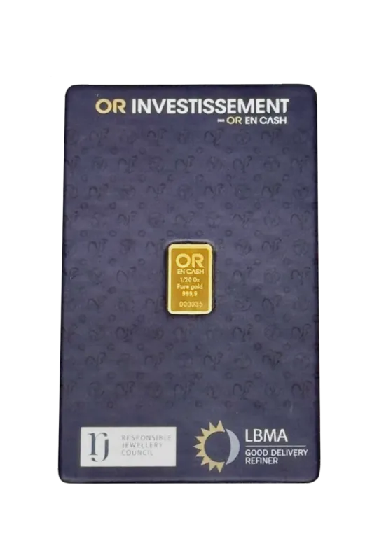 Lingot Or 1/20 once (1,55 gramme) OR EN CASH