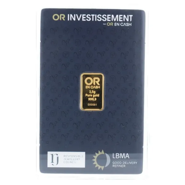 Lingot Or 2,5 grammes OR EN CASH