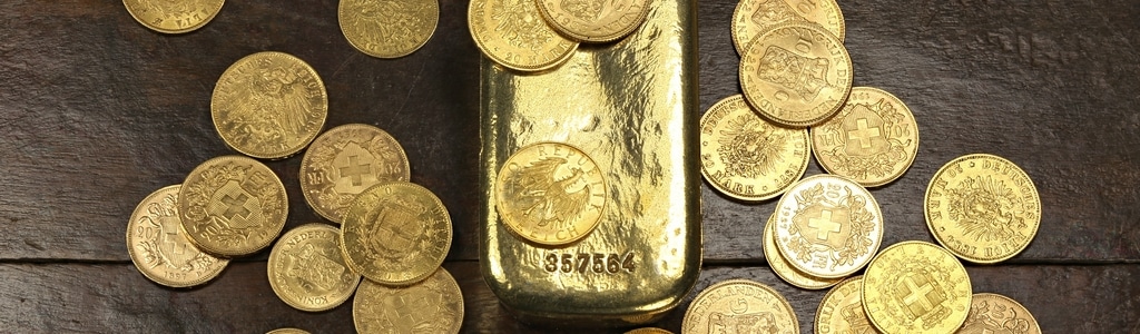 Pièces d'or et lingot d'or