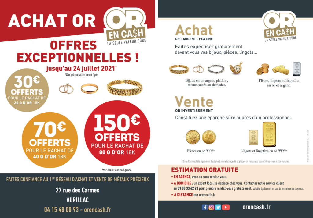 Offres exceptionnelles Or en Cash